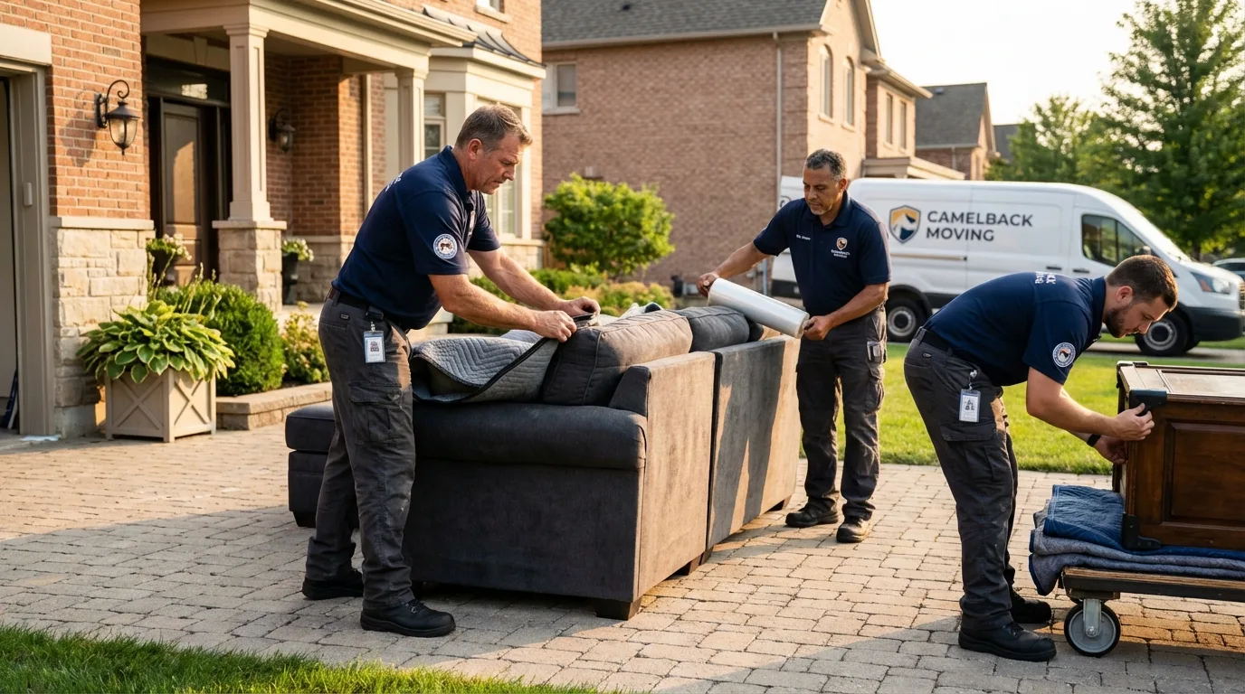 Large estate moving crew wrapping furniture in Greenup, KY